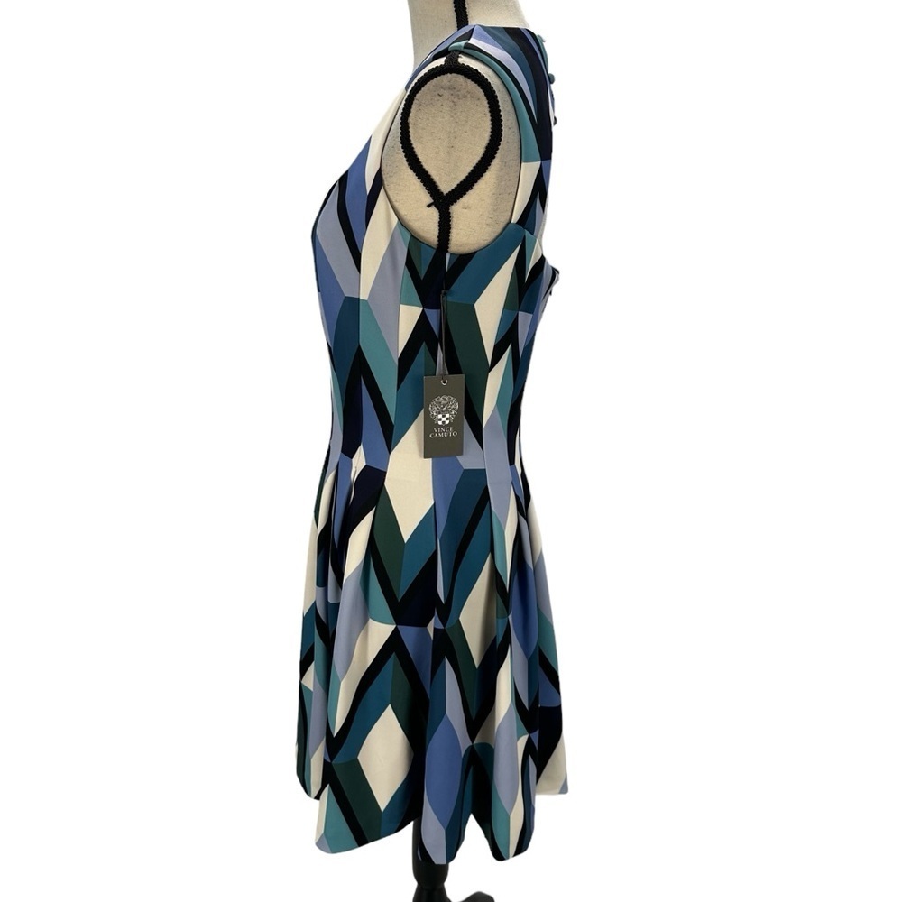 Vince Camuto Sleeveless Block Print Fit & Flare Midi Dress - Blue White -size 10 - Picture 5 of 10
